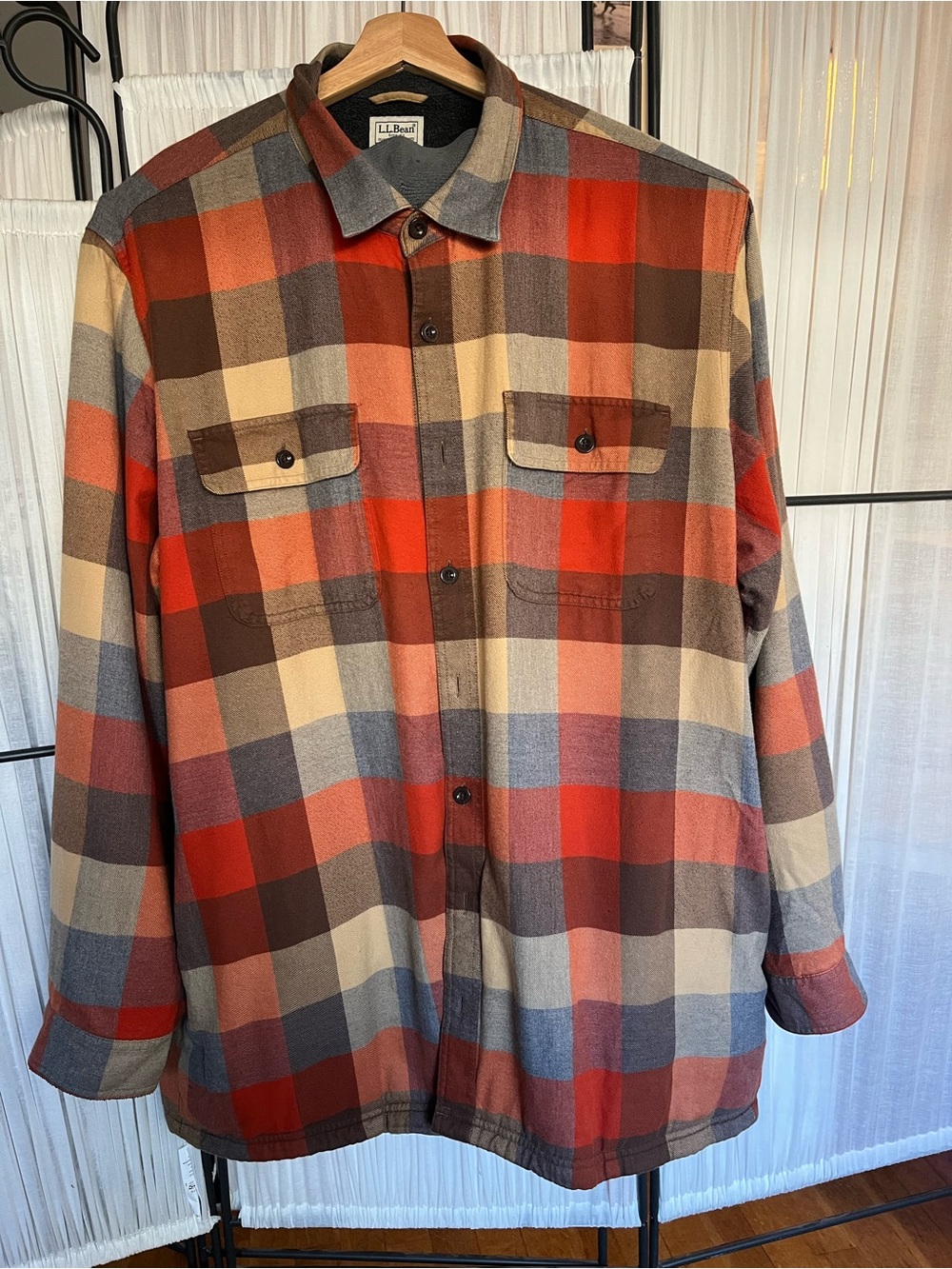L.L. Bean Men’s Fall Rust/Brown/Tan Plaid Flannel Shirt Jacket - size XXL - Tall